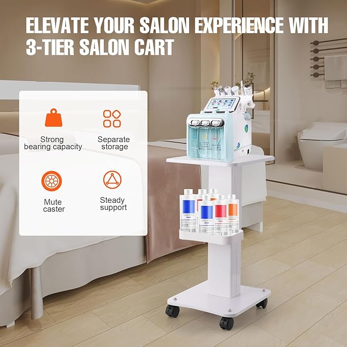 Esthetician Beauty Salon Trolley Cart with Wheels, Salon Spa Trolley Stand, 3 Tier Esthetician Machine Rolling Cart for Beauty Instrument Storage
