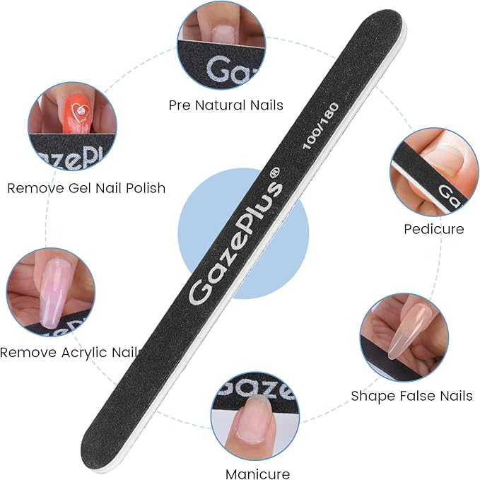 Nail Files, 50 PCS Fingernail Files 7" Long 100/180 Grit Emery Boards for Nails Professional Nail File Bulk Washable Suitable for Both Acrylic and Natural Nails Black