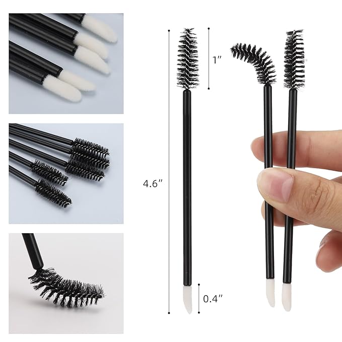 300 Pcs Disposable Mascara Wands Dual Ended Eyelash Brush Lip Brush, Lipstick Applicator Eyebrow Spoolies for Eyelash Extensions, Portable Makeup Brush for Eyebrow, Lip - Black
