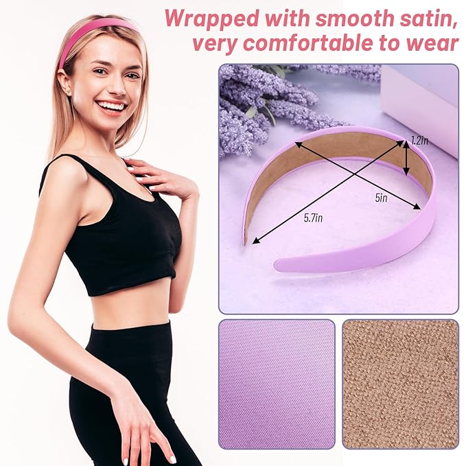 anezus 16 Pcs Satin Headbands Bulk 1 Inch Anti-slip Ribbon Hair Bands Plain Hard Headbands for Women Girls DIY Craft Hair Accessories (Pastel Color)