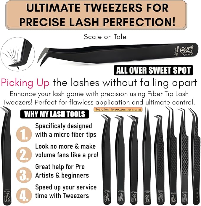 My Lash Tools Lash Tweezers For Eyelash Extension Precision Fiber Tip Lash Tweezers for Eyelash Extensions Mega Volume Boot tweezers for women | Professional Stainless Steel Lashing Tweezers (Black)