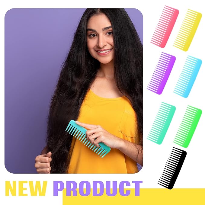 Vesici 100 Pcs Wide Tooth Comb Bulk 6.1 Inch Large No Handle Tooth Comb for Wet Hair for Travel Hotel Homeless Shelter Nursing Home Charity Church, 7 Colors