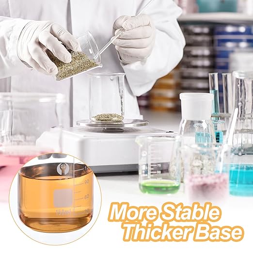 PATIKIL 150ml Low Form Glass Beaker, 12 Pack 3.3 Borosilicate Glass Graduated Printed Scale Measuring Cups with Spout for Kitchen Lab Liquids