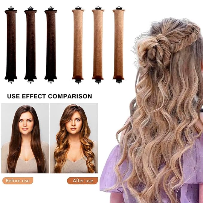 3PCS Heatless Hair Curler, Flexi Rod, For All Hair Types, Includes Brown, Black, Pink, Easy to Use, No Heat Curls, Overnight Curls, For Long Medium Hair