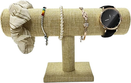 Coward T-Bar Bracelet Holder Organizer Display Jewelry Scrunchie Watch Storage Stand for Home Organization (Yellow Linen)