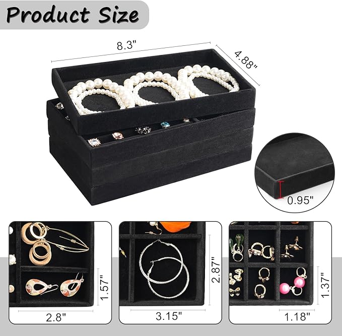 Jewelry Organizer Tray Set Of 8 Jewelry Trays For Drawers and Can Effectively Organize Jewelry Such As Rings, Earrings, Necklaces And Bracelets Jewelry Drawer Organizer (Black)