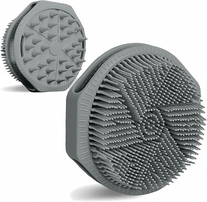 Silicone Body Scrubber, Dual-Sided Silicone Loofah for Shower, Exfoliating Body Brush Scrubber for Men and Women for All Skin, Scalp Scrubber Lather Well＆Easy to Clean (Gray)