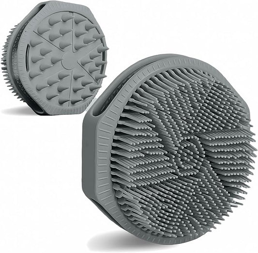 Silicone Body Scrubber, Dual-Sided Silicone Loofah for Shower, Exfoliating Body Brush Scrubber for Men and Women for All Skin, Scalp Scrubber Lather Well＆Easy to Clean (Gray)