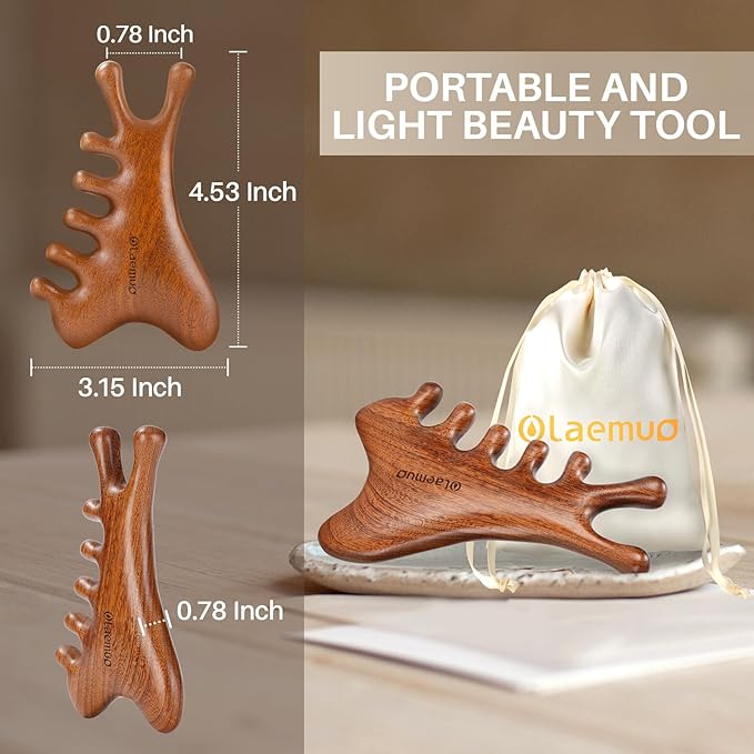 Olaemuo 4 in 1 Gua Sha Tool for Face,Scalp Massager with Gift Box,Massage Comb for Head,Face,Eye,Neck & Body Meridian Therapy Tool for Relaxation,Natural Sandalwood