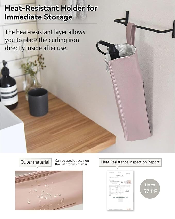 Holder & Mat for Curling Iron Flat Iron, Heat Resistant Hot Hair Tool Travel Bag Case（white