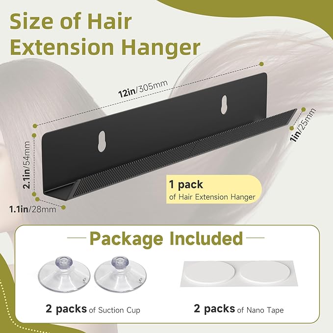 Hair Extension Hanger - Black Holder for Styling, Washing, Drying, Braiding, Display Rack for Clip-in, Wefts, Tape, Bundles, Hair Topper, Organizer/Storage