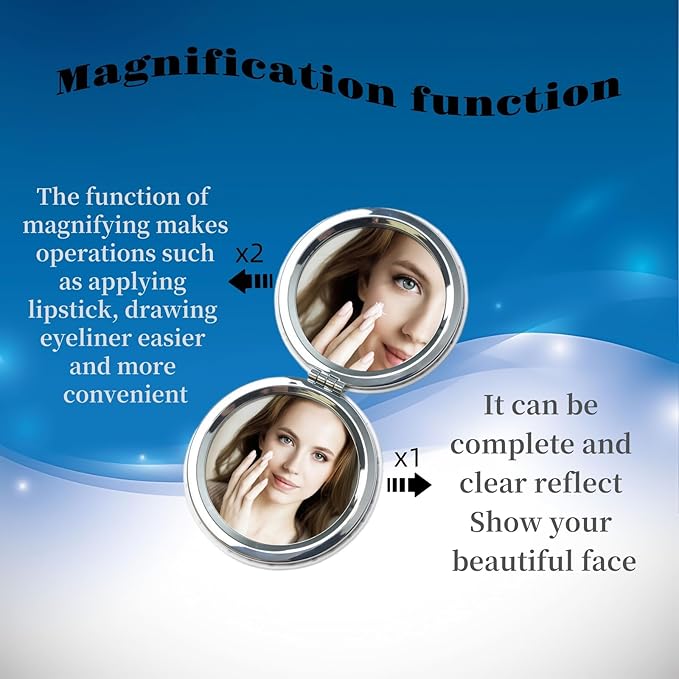 KWSAAHU Double-Sided Pocket Compact Mini Makeup Mirrors 1x, 2X Magnifying Mirror Portable Foldable Round Small Purse Mirror Suitable Daily Travel Party for Woman Man - Blue Star