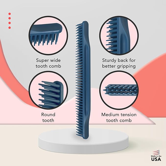 Allegro Combs 3 Row Detangling Comb, Wide Tooth Curl Defining Brush, Perfect for Women Curly Hair Stylists, Curl Defining Comb, Made In The USA, Teal, 1 Piece