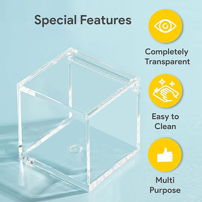 Hammont Clear Acrylic Box with Hinged Lid – Small Plastic Organizer for Office, Desk, Makeup, Crafts, Cotton Balls, Jewelry & More | 2.75” x 2.75” x 3” (6 Pack)