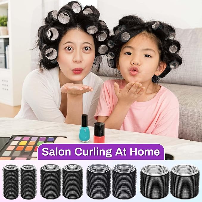 50 Pcs Rollers Hair Curlers Set with 24Pcs Self Grip Hair Rollers 4 Sizes and 24 Pcs Clips for Blowout Look Long Medium Short Thick Hair Volume