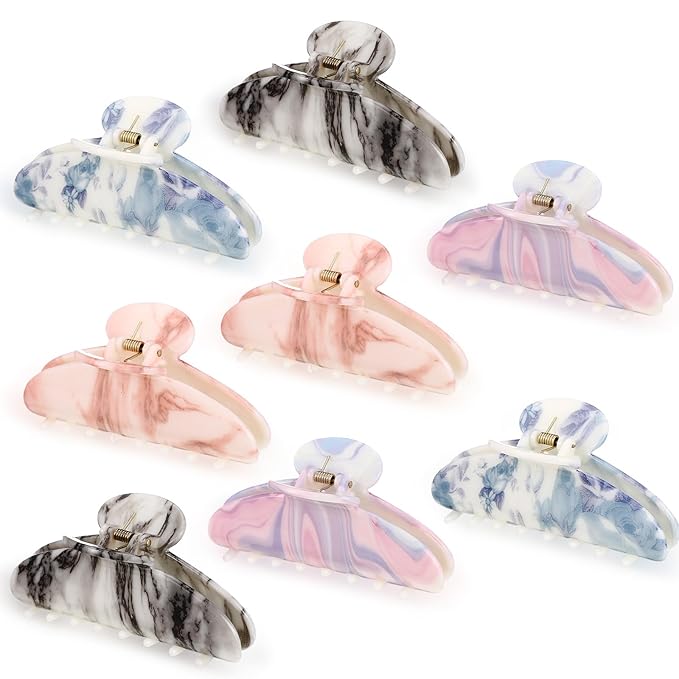 8 Pcs Large Acrylic Hair Claw Clips for Women Non-slip Strong Hold Jaw Clamps for Thick Thin Hair (Glossy,Ink Painting Color)
