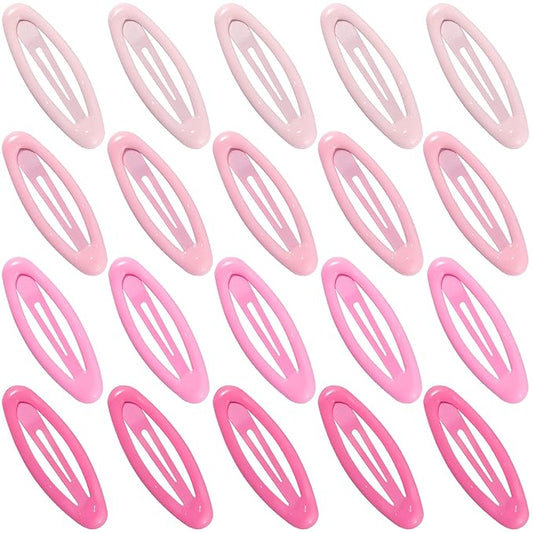 20PCS Oval Metal Snap Clips for Women No Slip Small Barrettes for Thin Fine Hair,Pink
