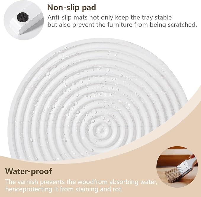 Round Decorative Tray Framhouse Bathroom Decor Wood Riser Kitchen Countertop Organizer for Perfume, Candle, Plant, 9 inch White