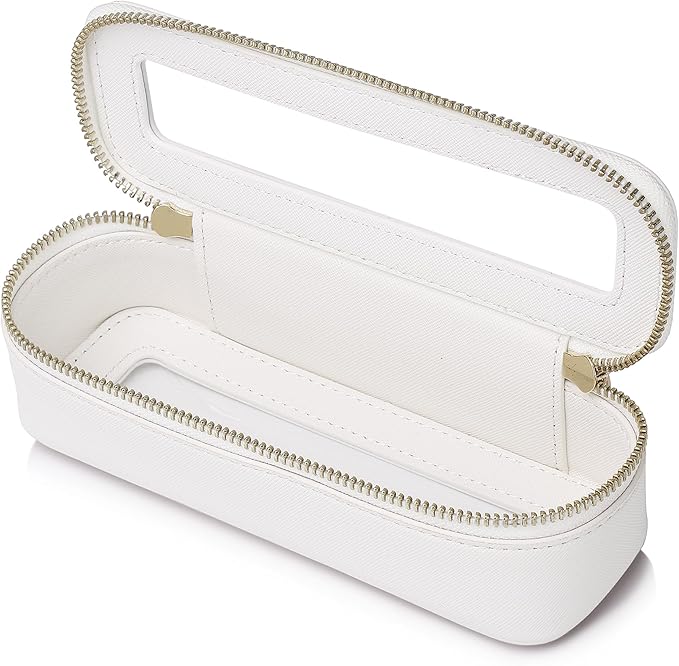Makeup Brush Case Slim Clear Makeup Bag Travel Cosmetic Case and Waterproof Toiletry Makeup Bag with Zipper Purse Organizer for Women (White, Slim)