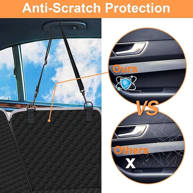 Mancro Dog Car Seat Cover, 2025 Upgraded 600D Heavy Duty Waterproof & Scratch-Resistant Dog Hammock for Car, Back Seat Pet Cover for Dogs with Sedan and Truck, X-Large, Black