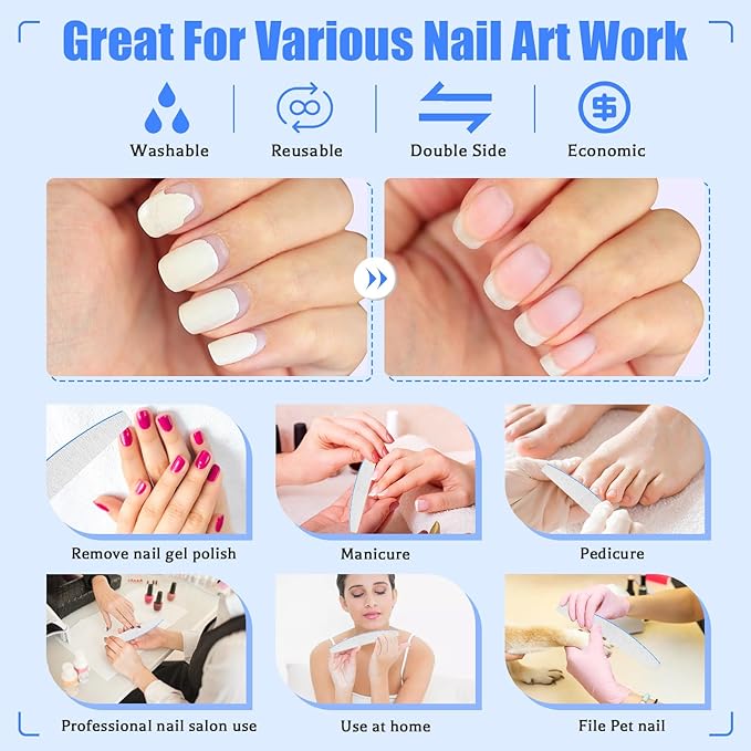 12 PCS Nail Files for Acrylic Nails, 100/100 Grit Nail File for Poly Nail Extension Gel Emery Boards Nail Files Doubled Sides Coarse Washable Nail File Manicure Tools for Home and Salon Use