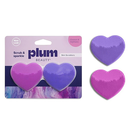 Plum Beauty Heart-Shaped Silicone Skin Scrubber – Manual Facial Cleansing Brush for Exfoliating & Massaging – Soft, Skin-Safe Bristles for All Skin Types – Includes Suction Cup Mount
