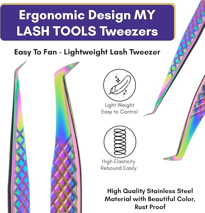 2pcs Fiber Tip Lash Tweezer Set – Boot Volume Tweezer & Isolation Tweezer, Professional Eyelash Extension Tools, Stainless Steel Non-Slip Grip for Classic, Volume & Mega Volume Lashes (Multi)