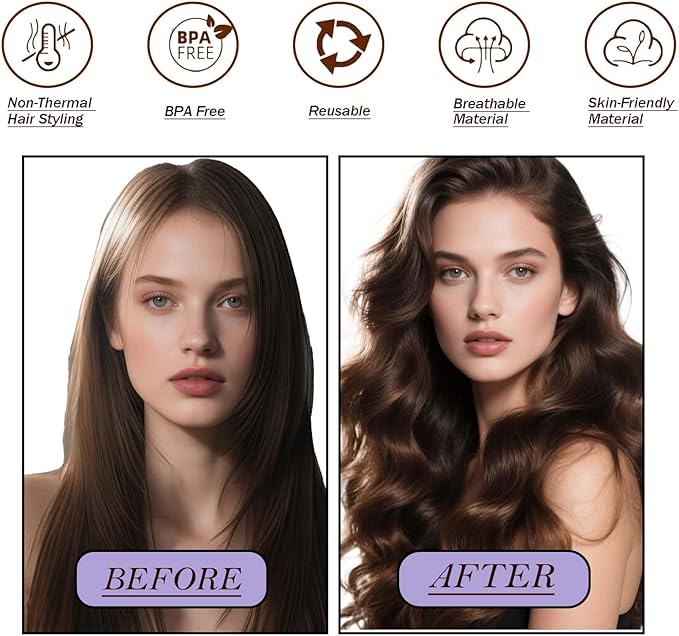 Heatless Hair Curler, Heatless Curls Overnight Hair Curlers to Sleep in No Heat Hair Curler ‌Heat-Free Curling Styling 5-Piece Set‌ (Brown)