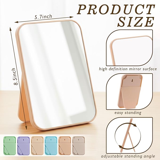 24 Pack Desktop Makeup Mirror Bulk 90° Adjustable Portable 8" Vanity Table Mirror with Stand, Folding Travel for Makeup Party Spa Party, Women, Cosmetics Personal Beauty (Light Colors)