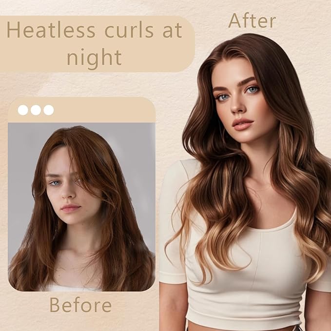 Curling Tie New Hair Curlers to Sleep in, Heatless Curls Overnight Headband, Soft Ribbon Wrap for Long Hair, Perfect Natural Curls Bouncy Curly Hairstyle Hair Suitable for All Hairs Types (Beige)