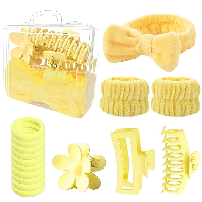 16 Pcs Skincare Headband Set, Face Washing Headband with Wristbands, Hair Claw Clips & Hair Ties, Spa Headbands for Women Girls, Perfect for Facial, Makeup, Shower, Gift Ready Box