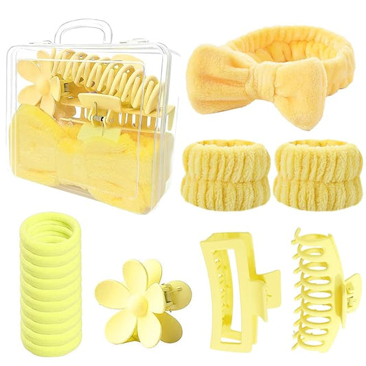 16 Pcs Skincare Headband Set, Face Washing Headband with Wristbands, Hair Claw Clips & Hair Ties, Spa Headbands for Women Girls, Perfect for Facial, Makeup, Shower, Gift Ready Box