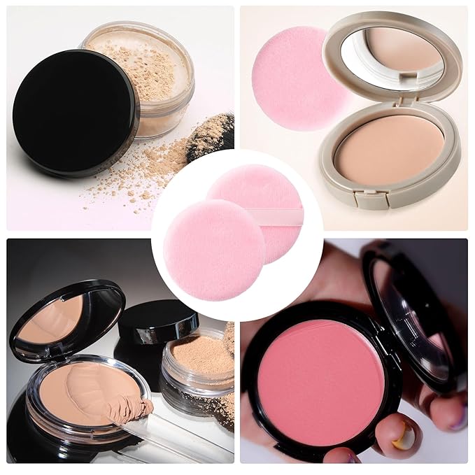 25 Pack Round Powder Puffs for Foundation Makeup Applicators, Soft Cotton Skin-Friendly Face Powder Sponge Velour Velet Puffs Pads for Cream Cosmetics- Pink