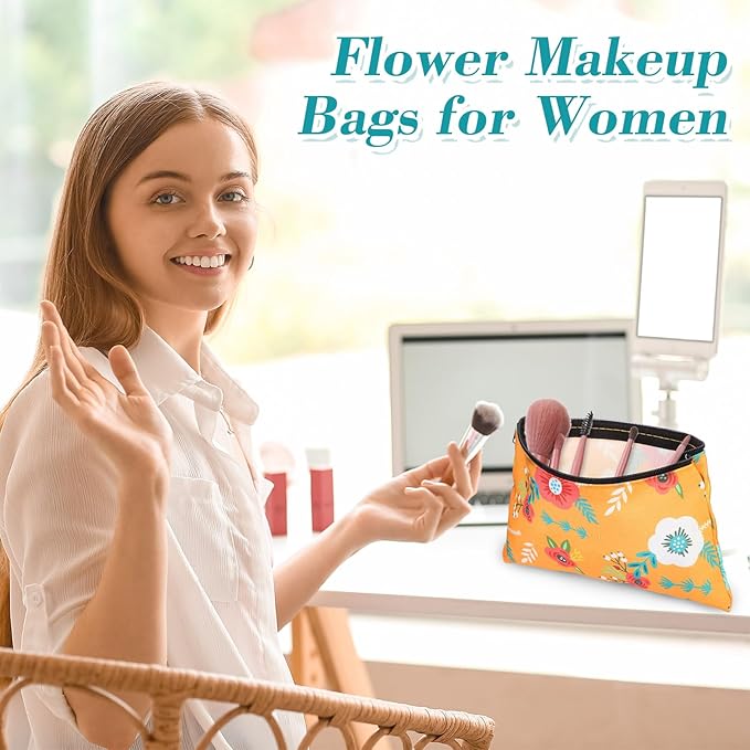 Reginary 20 Pcs Makeup Bags for Women Bulk Flower Canvas Cosmetic Bags with Zipper 7 x 4.3 Inches Floral Multicolor Travel Pouch Small Toiletry Organizer Gifts for Valentine's Day Friend Girlfriend