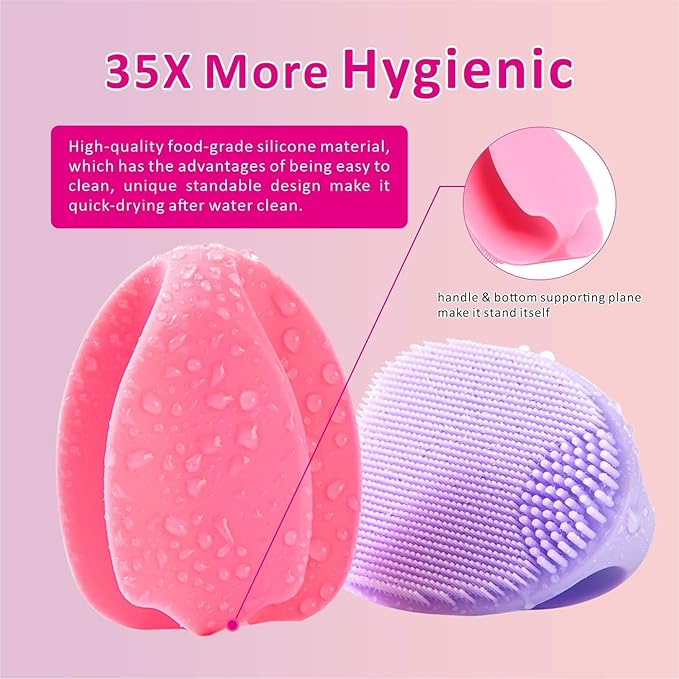 Silicone Face Scrubber,Face Scrubber,2pcs Facial Cleansing Brush,Facial Washing Brush for Deep Clean Pore Cleansing Blackhead Remover Scrubbing Brushes for All Kinds of Skins (Green+Pink)