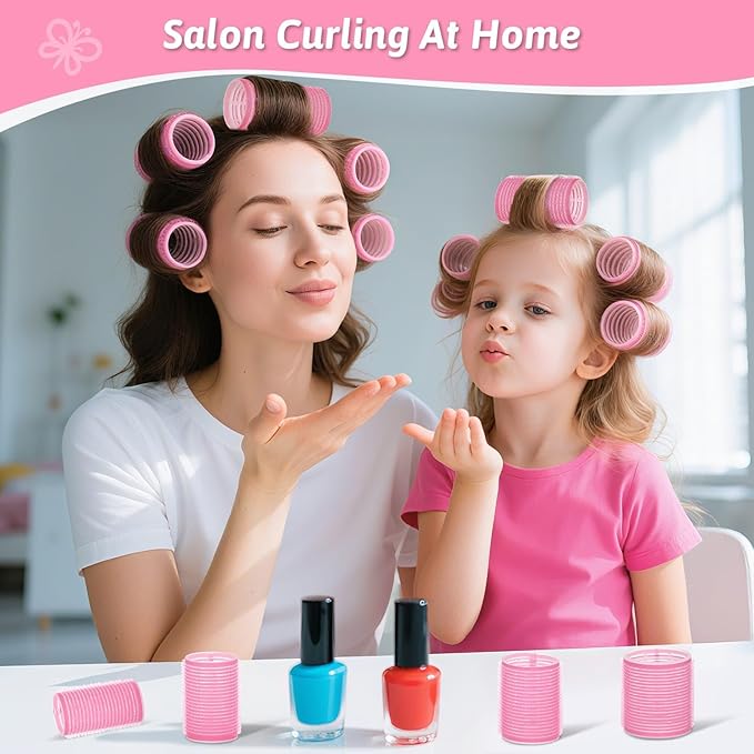 50 Pcs Rollers Hair Curlers Set with 24Pcs Self Grip Hair Rollers 4 Sizes and 24 Pcs Clips for Blowout Look Long Medium Short Thick Hair Volume