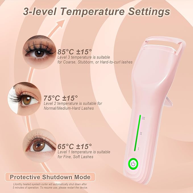 Heated Eyelash Curler, Type-C Rechargeable with 3 Temp Settings & Safe Silicone Pad for Natural Curls, Travel-Friendly (Pink)