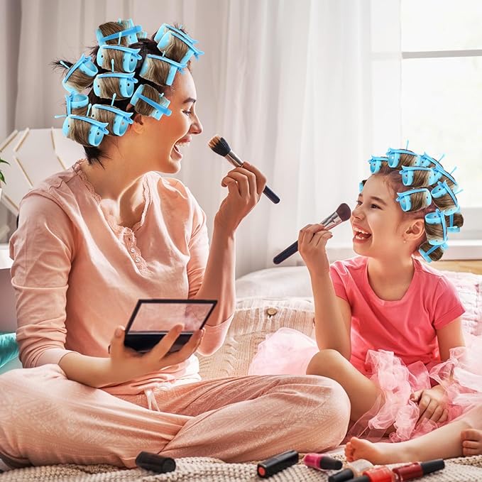 WILLBOND 141 Pieces Hair Rollers Set Include 60 Plastic Hair Rollers(Blue,6 Sizes)