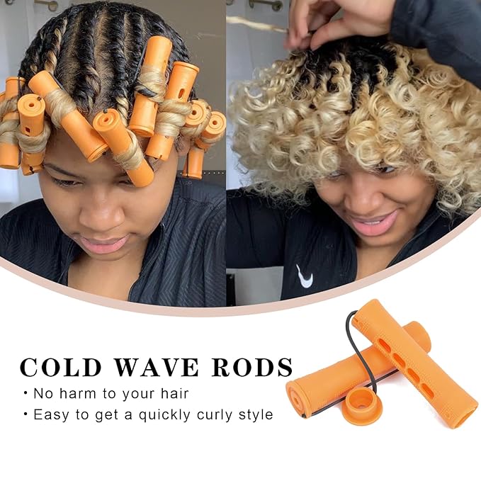 Cold Wave Perm Rods For Long Hair,40PCS Orange Plastic Curling Rods For Short & Natural Hair,DIY Perming Rods For HairStyling(Orange 40Pcs)