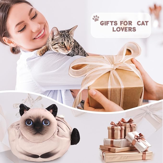 Drawstring Makeup Bag - Travel Organizer, Cosmetic Pouch, Cat Gift for Women, Lay Flat Bag for Cat Lovers