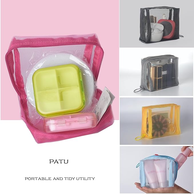 patu Zipper Mesh Bags, Portable Mini Case, Size S, 5" x 4" x 2", 5 Pieces, Beauty Makeup Cosmetic Accessories Organizer, Small Travel Toiletry Kit Set Storage Cuboid Pouch, Assorted Colors