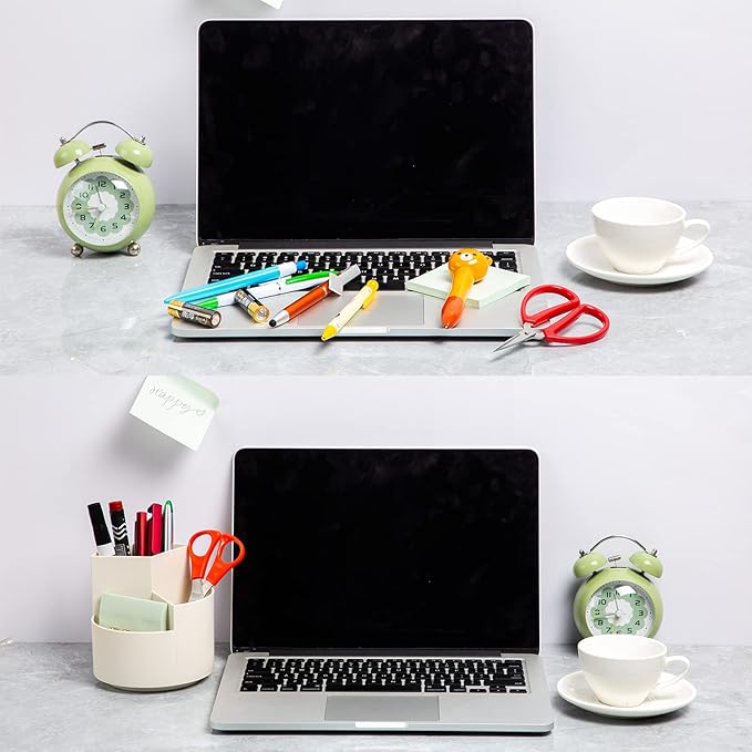 Desk Pencil Pen Holder, 3 Slots 360-Degree Spinning Organizers, Desktop Storage Stationery Supplies, Cute Cup Pot for Office, School, Art Supply, Kids - White