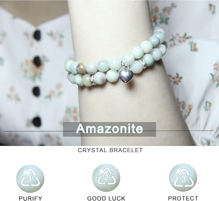 2Pcs Healing Crystal Bracelets for Women Handmade Beaded Bracelet Healing Prayers Crystal 8mm Natural Stone Beads Bracelet Stress Relief Get Well Soon Gifts