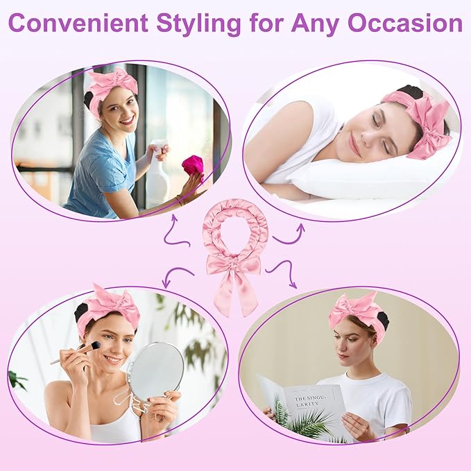 70" Heatless Curls Overnight Hair Curlers to Sleep In for Long Hair, Overnight Curls Heatless Hair Curler No Heat Curlers, Soft Satin Heatless Curling Set with Bonnet for Women - 8 PCS, Pink