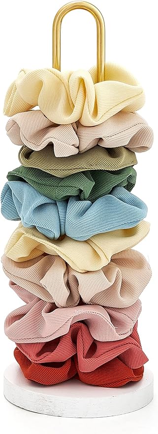Mkono Scrunchies Holder Stand Hair Accessories Organizer Gold White Metal Scrunchies Tower Hold 25 - 35 Scrunchies Modern Vertical Hair Tie Organizer for Girls, White