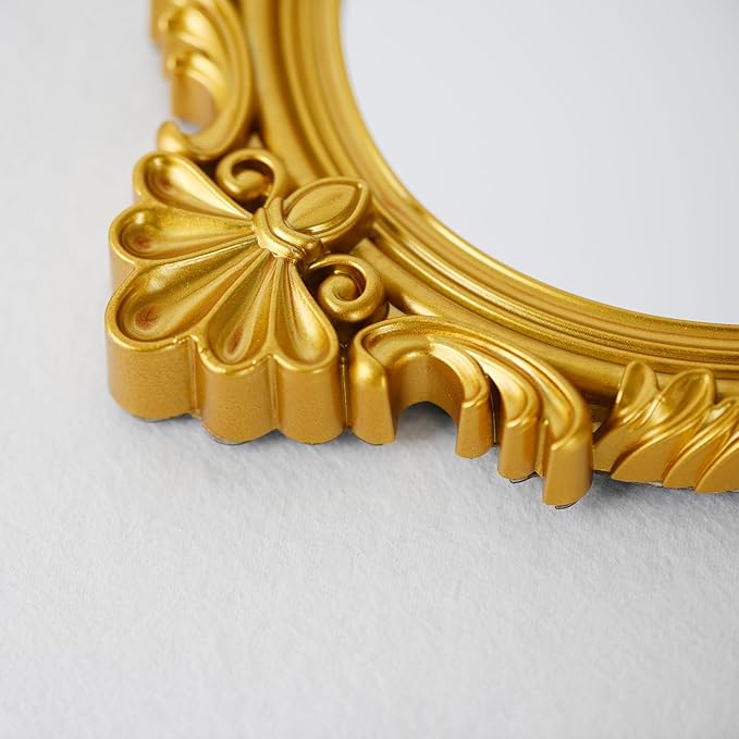 Decorative Vintage Oval Makeup Mirror with Gold Plastic Frame,Tabletop Mirror-7.5 x 11 inches