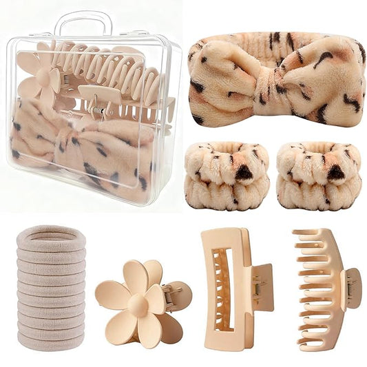 16 Pcs Skincare Headband Set, Face Washing Headband with Wristbands, Hair Claw Clips & Hair Ties, Spa Headbands for Women Girls, Perfect for Facial, Makeup, Shower, Gift Ready Box