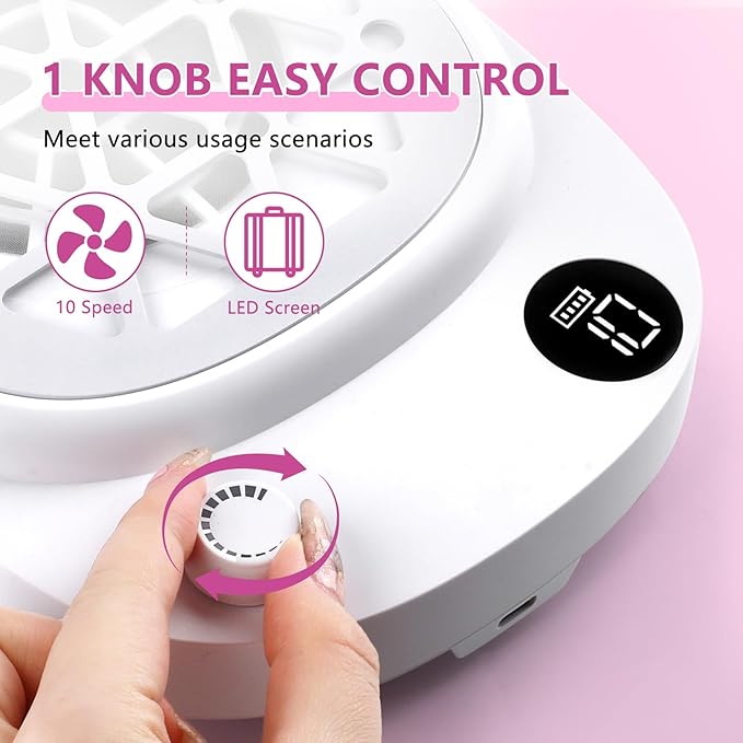 Nail Dust Collector, heemeei Protable 10 Speeds Dust Collector Nail Tech with 30 Pcs Disposable Filter Papers, 6000RPM Powerful Lightweight Nail Vacuum for Beginner Acrylic Nail Manicure Home Salon