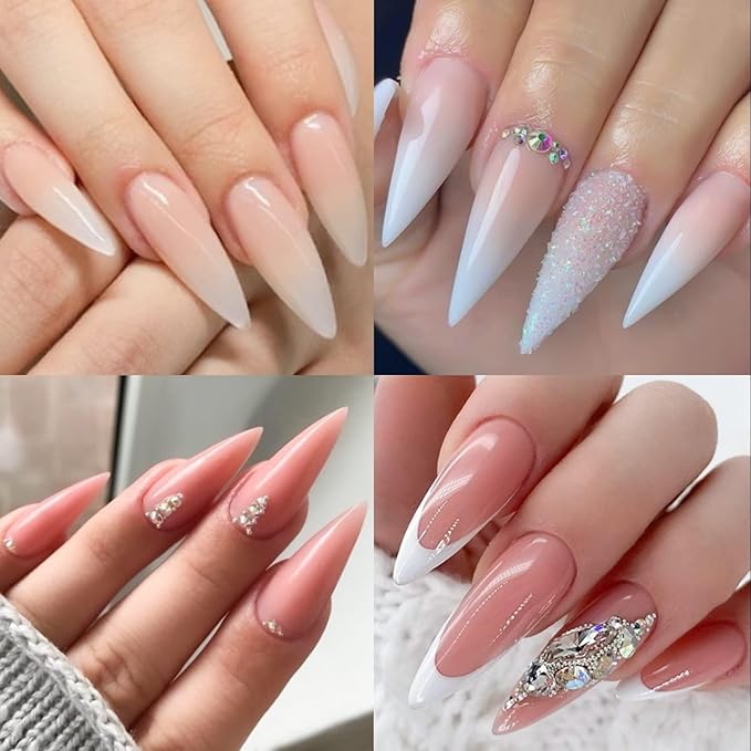 UNA GELLA Long Stiletto Gel Nail Tips Halloween Full Cover 504PCS Pre-shape Long Stiletto Almond Fake Clear Nails Tips No Need File Gel Tips No C Curve for Nail Extension DIY Art Salon 12 Sizes