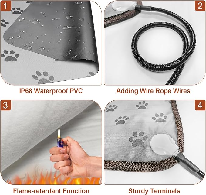 Large Dog Heating Pad 34x21in with Smart Thermostat Switch and Power Line Protection Tube,Obtained MET and UL Dual Certification,Waterproof Pet Heating pad, Suitable for Dogs of All Ages